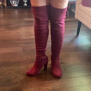 Over-the-knee maroon boots
